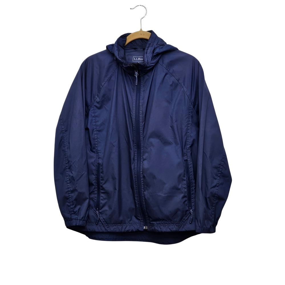LL Bean Windbreaker Jacket Womens Small Navy Blue Hooded Ripstop Hiking Coat